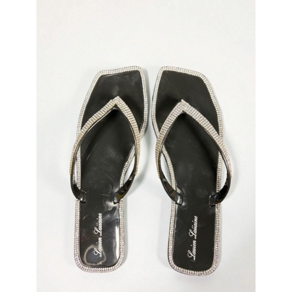 Lauren Lorraine Couture Glamour Flip Flops Tampa 7 Black‎ Rhinestone Sandals NIB
